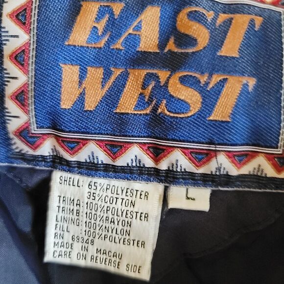 East West large floral southwestern vintage chunky jacket hoodie navy cream moun - Picture 5 of 7